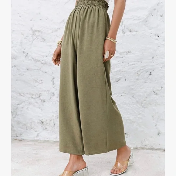 Olive Green Wide-Leg Women's Pants - Picture 2 of 5